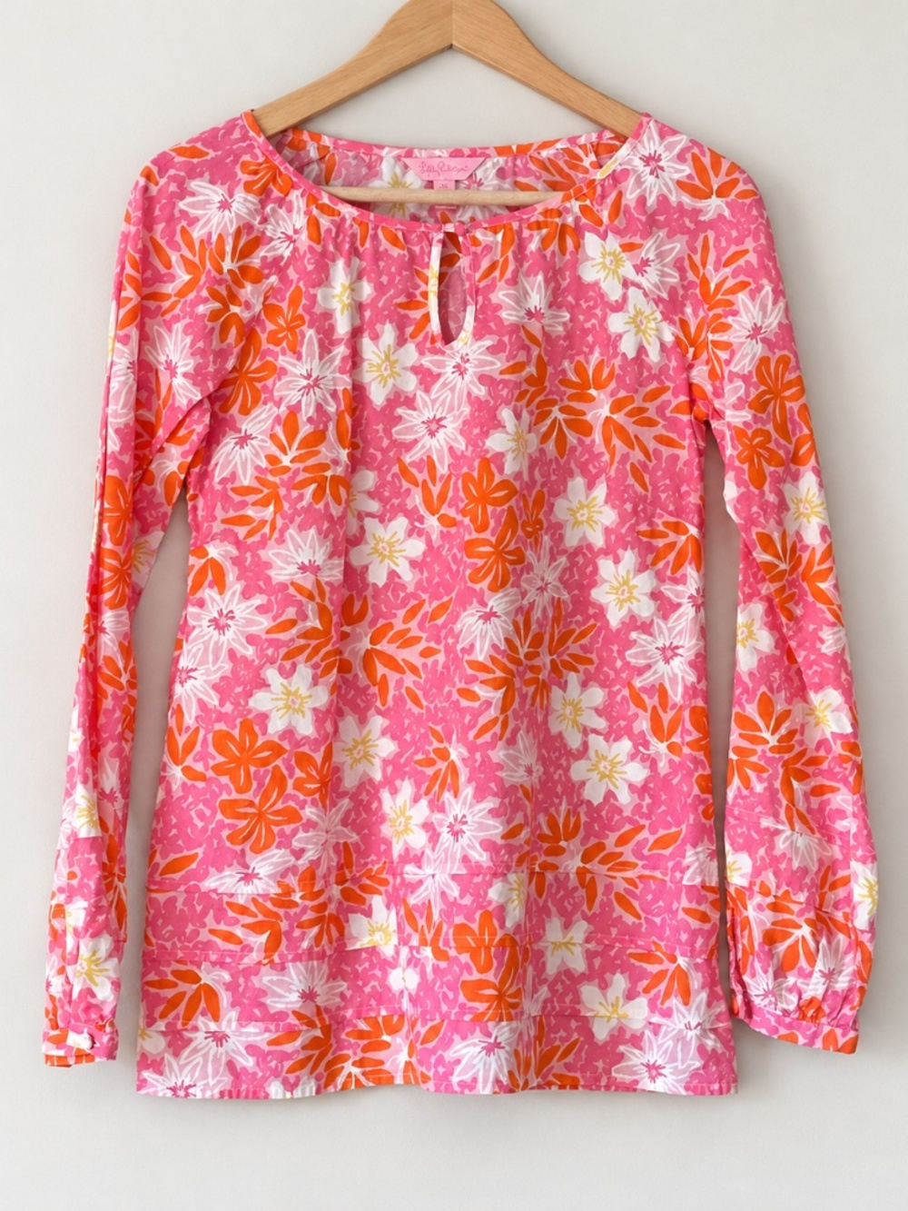 Lily Pulitzer Pink Orange Floral Cotton Tunic Top Blouse XS